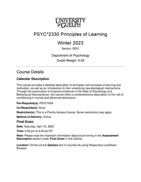 Outline PSYC2330 DE01 W23 Final 4 PSYC 2330 Principles Of Learning