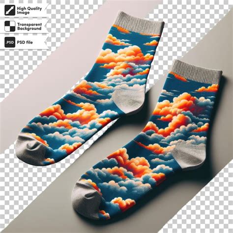 Premium Psd Psd Pair Of Socks With Prints On Transparent Background