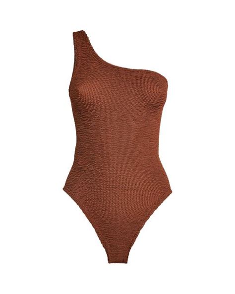 Hunza G One Shoulder Nancy Swimsuit In Brown Lyst