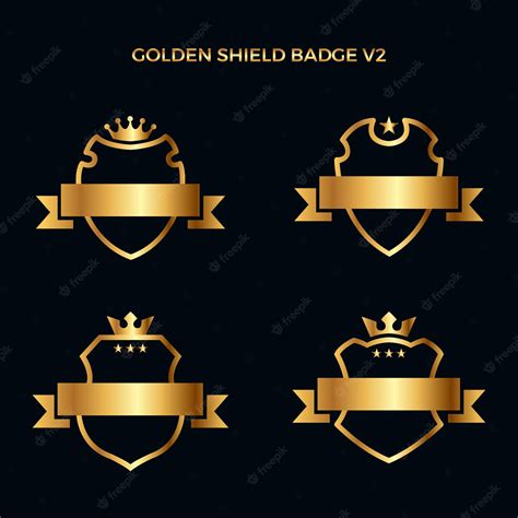 Conjunto De Insignias De Escudo Dorado V2 Vector Premium