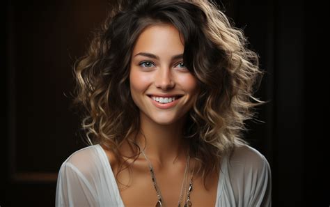 Обои AI art Stable Diffusion women brunette face smiling девушка на рабочий стол