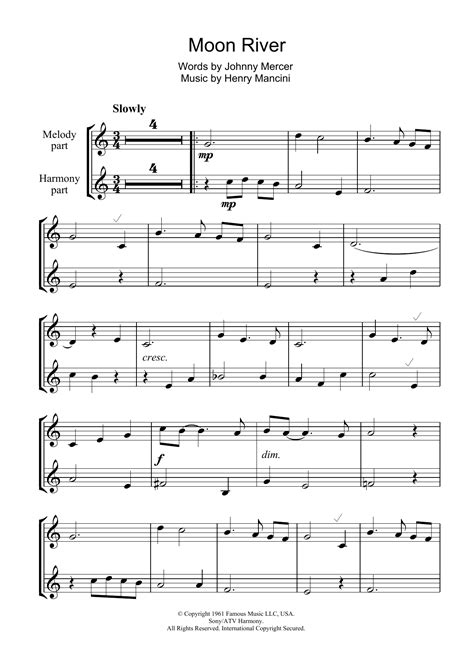 Moon River Recorder Print Sheet Music Now