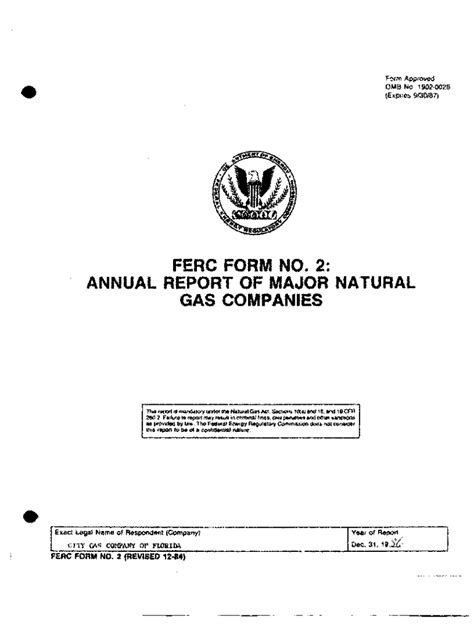 Fillable Online FERC Form No 2 A Annual Report Of Non Major Natural