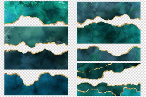 Teal Painted Agate Borders Digital Watercolor Geode Png Etsy Teal