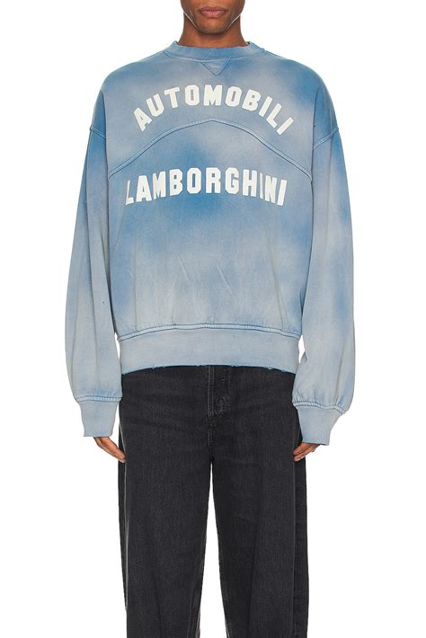 Rhude X Automobili Lamborghini Extended Rib Crewneck In Washed Blue Fwrd