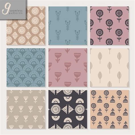 Premium Vector Set Of Nine Hand Drawn Seamless Abstract Patterns In