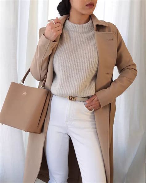 White Pants Outfit Winter Neutral Winter Outfit Beige Outfit Autumn