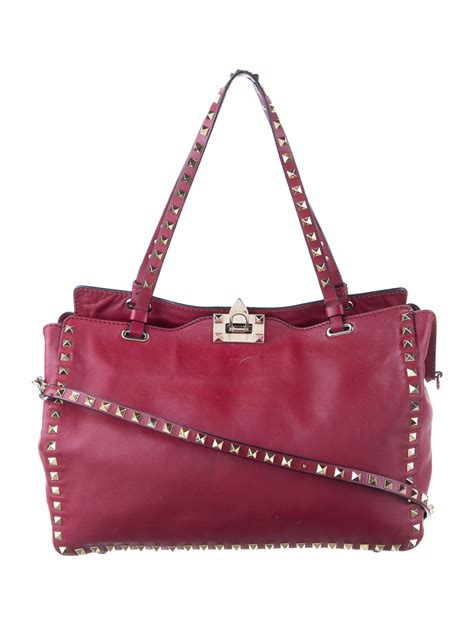 Valentino Rockstud Double Handle Tote Red Totes Handbags Val40490