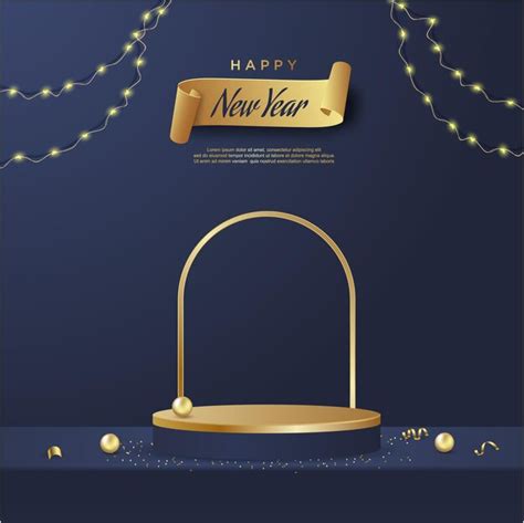 Premium Vector Happy New Year Banner With Product Display Cylindrical