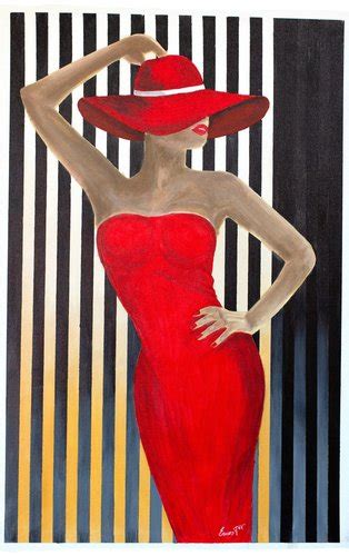 Ernest Carneado Ferreri Mujer Con Vestido Rojo 2000er Acrylmalerei