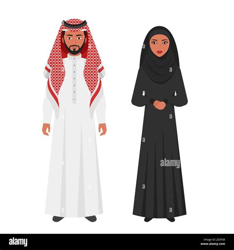 Vector flat style illustration of Muslim Arabic traditional clothing ...