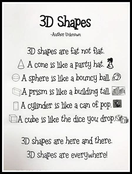 Math Poem - 3rd Grade: Poem used to introduce and remember 3D shapes. | Math poems, Teaching ...