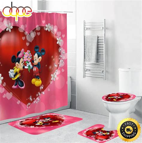 Disney Cartoon Mickey Minie Mouse Love Shower Curtain Sets Bathroom