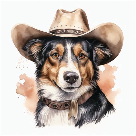Premium AI Image | watercolor dog western wild west cowboy desert