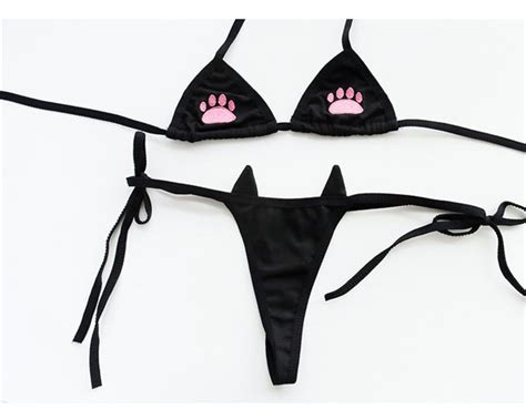 Seductor Micro Bikini Pata De Gato Lencería Sexy Kawaii Para La Noche Nupcial Micro Bikini