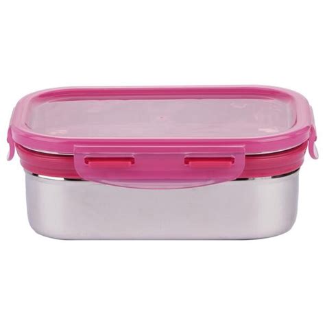 Amson Elegant Rectangular Steel Container Ml With Pink Plastic Lid