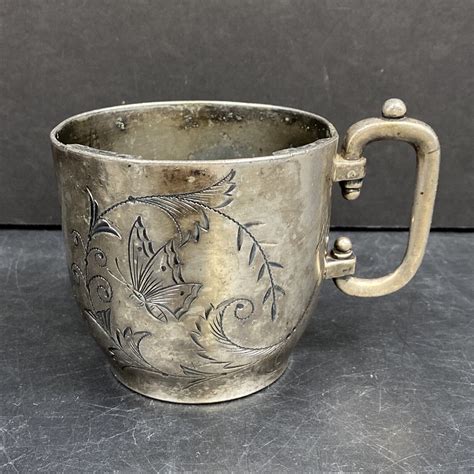 Vintage Rockford Silver Plate Co Butterfly Engraved Cup Mug Retro Decor