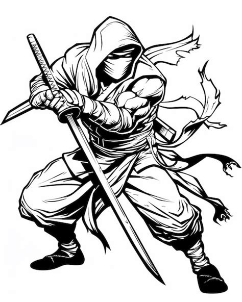 A black and white drawing of a ninja with a sword generative ai ...