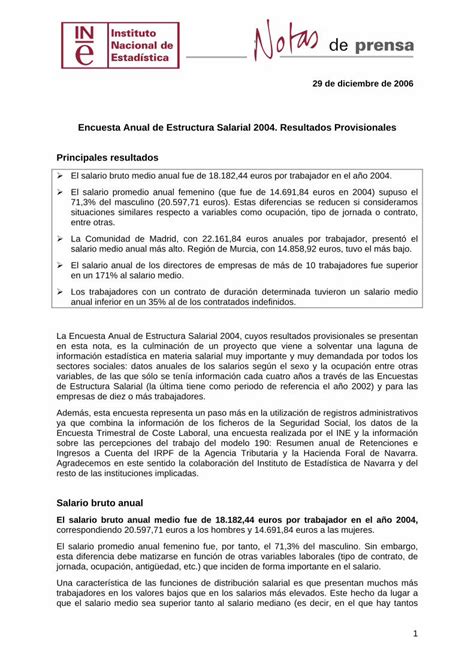 Pdf Encuesta Anual De Estructura Salarial Def De Las Que