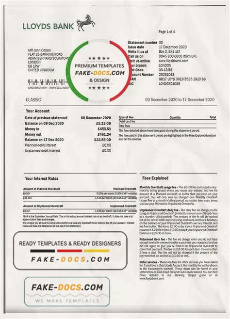 United Kingdom Lloyds Bank Proof Of Address Statement Template Fully