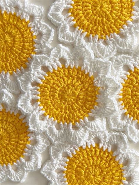 Crochet Daisy Coaster Crochet Coaster Daisy Decor Etsy In