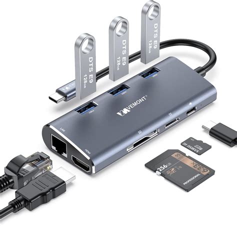 VEMONT USB C Hub Multiport Adapter 8 In 1 Typ C Mit 4K 30HZ HDMI RJ45