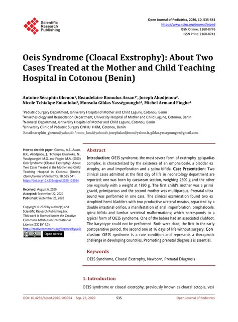 (PDF) Oeis Syndrome (Cloacal Exstrophy): About Two Cases Treated at the ...