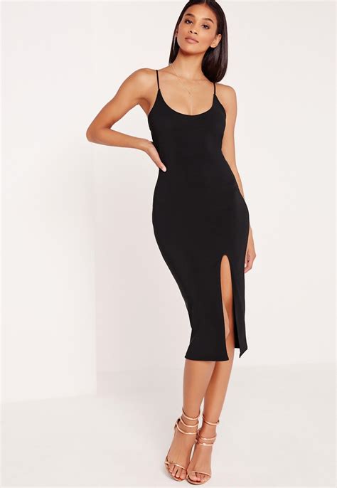 Missguided Strappy Scoop Neck Midi Dress Black Midi Dress Bodycon