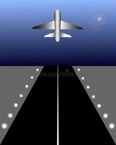 Night Runway with Plane Illustration Stock Vector - Illustration of ...