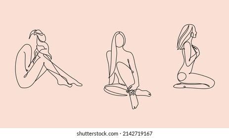 Naked Woman Standing Back One Line Stock Vector Royalty Free