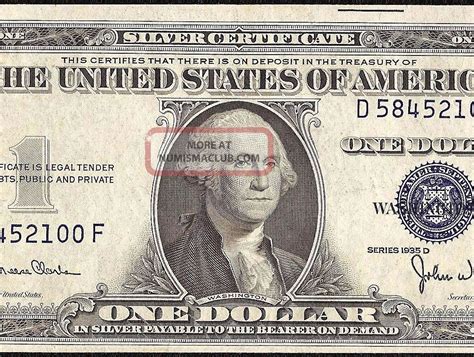 D Dollar Bill Silver Certificate Blue Seal Paper Money Crisp Au