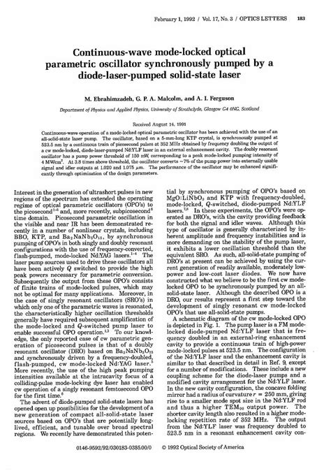 Pdf Continuous Wave Mode Locked Optical Parametric Oscillator