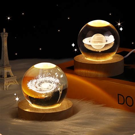 D Moon Crystal Ball Table Lamp Usb Glowing Planet Galaxy Night Light