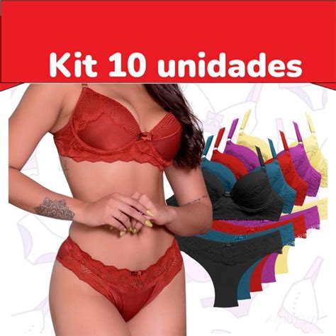 kit 10 conjuntos de lingerie luxo calcinha e sutiã sutien reforçado