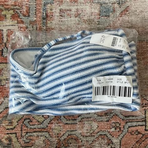J Crew Swim J Crew Textured Clean Bandeau Bikini Top Size 2x Nwt Blue White Stripe Poshmark