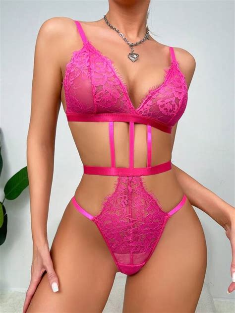 Floral Lace Cut Out Lingerie Set Shein Usa