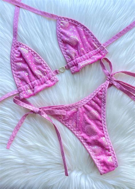Pink Bikini Set Stripper Outfit Stripper Lingerie Tiny Bikini Exotic Dancewear Stripper Outfits