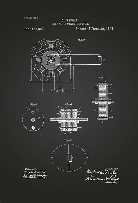 Electro Magnetic Motor Nikola Tesla Patent Drawing From