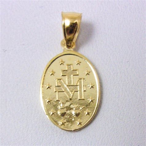 Solid K Yellow Gold Miraculous Medal Virgin Mary Pendant Etsy