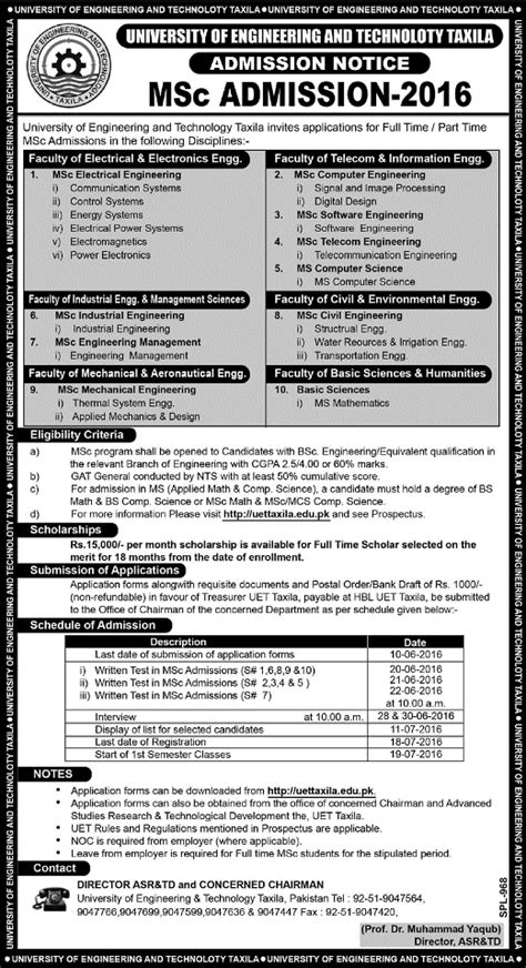 UET Taxila Admission Fee Structure Programs Merit List