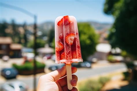 Premium Photo A Person Holding A Strawberry Popsicle On A Hot Summer Day Strawberry Image