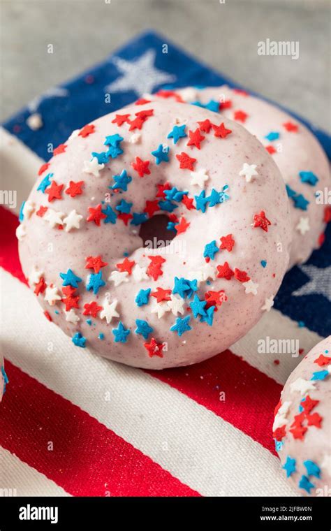 Homemade American Festive Donuts with Red White Blue Sprinkles Stock ...