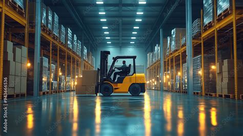 Forklift Driver Moving Boxes in Warehouse. Forklift operator is moving ...