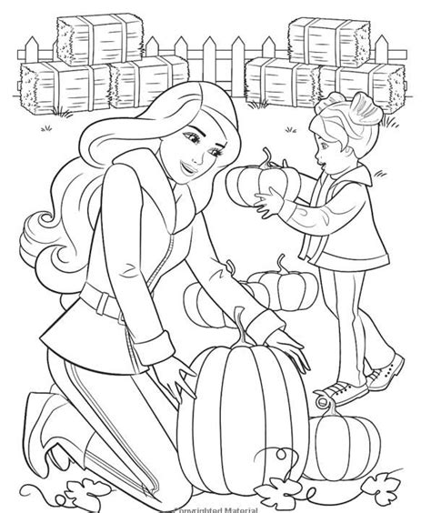 Barbie Mother Daughter Thanksgiving Pumpkins Coloring Page Barbie