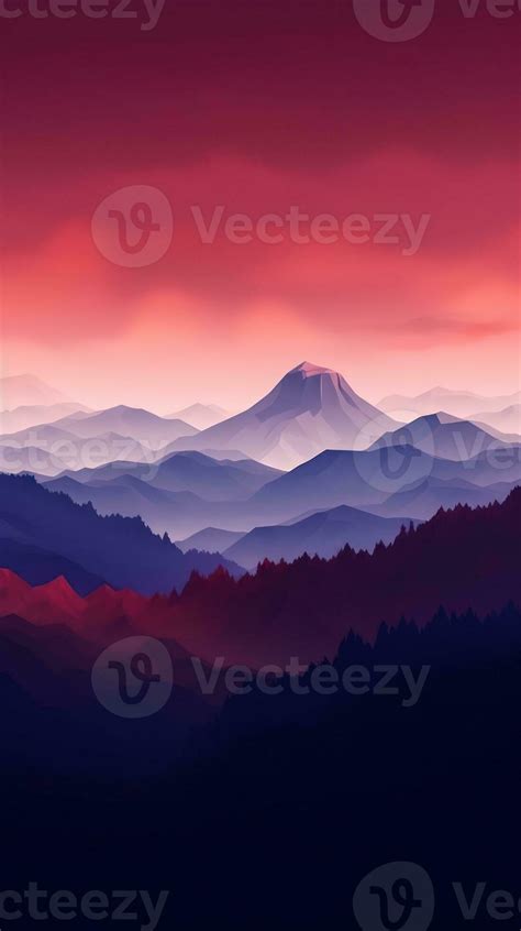 Fiery Red and Deep Violet Minimalist Landscape Mountain Wallpaper AI Generated 29985338 Stock ...