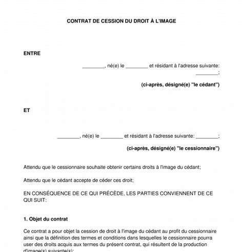 Cession de Droit à l Image Modèle Word et PDF