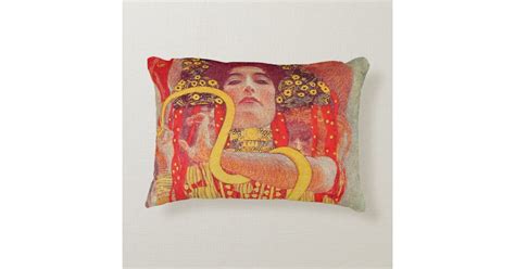 Gustav Klimt Red Woman Gold Snake Painting Accent Pillow Zazzle