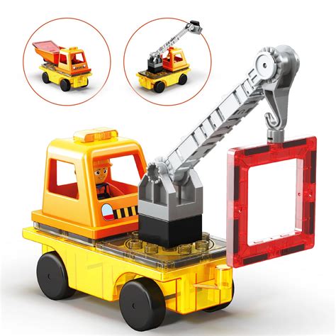 Magnet Tiles Building Blocks 3in1 Crane Dump Truck And Ladder Set