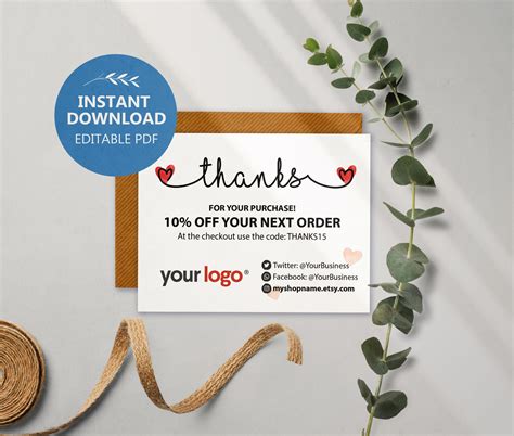 INSTANT Editable and Printable Thank You Card Etsy Thank You | Etsy