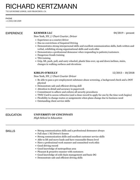 Courier Driver Resume Samples Velvet Jobs